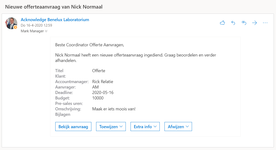 Automatiseer processen met Microsoft Power Automate en SharePoint - Screenshot mail aanvraag